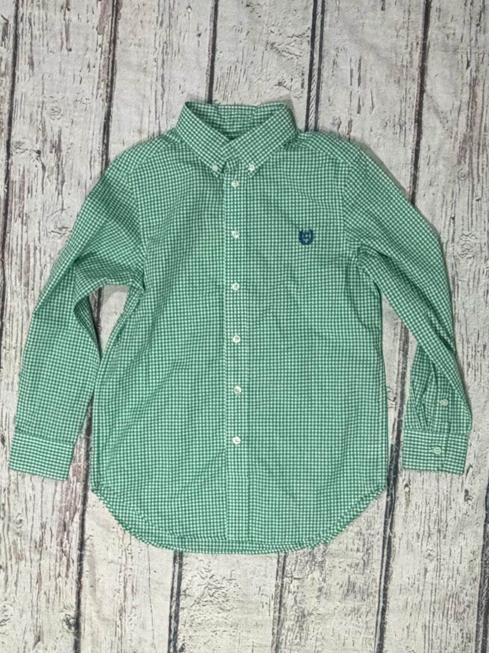Chaps Green Check Long Sleeve Button Down Boys Kids Shirt